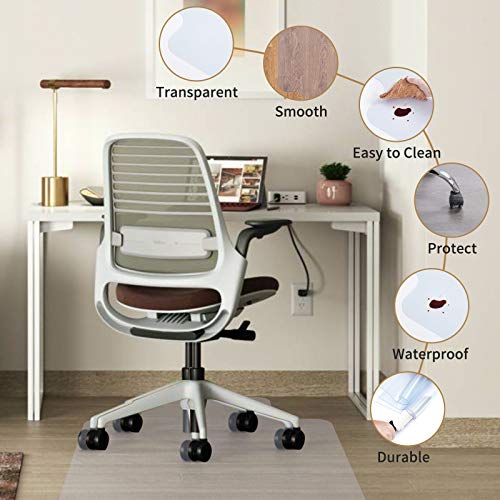 Large (53x45 inch) Vinyl Office Chair Mat for Hardwood Floor,Heavy Duty,HOMBYS Plastic Floor Mat for Office Chair and Computer Desk,Easy Rolling for Gaming Chairs ,Clear, Flat Without Smell