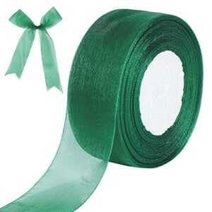 green sheer ribbon, 50 yards 1-1/2 inch wide shimmer sheer organza ribbon for bow making, gift wrapping, box packaging, crafting, christmas decoration and more