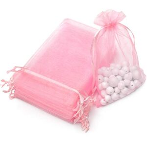 akstore 100pcs 4x6inch (10x15cm) drawstring organza jewelry favor pouches wedding party festival gift bags candy bags (pink)