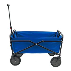 seina heavy duty steel compact collapsible folding outdoor portable utility cart wagon w/all terrain rubber wheels and 150 pound capacity, blue