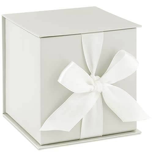 Hallmark 4" Small Gift Box with Bow and Shredded Paper Fill (Off-White) for Weddings, Graduations, Christmas, Bridesmaids Gifts