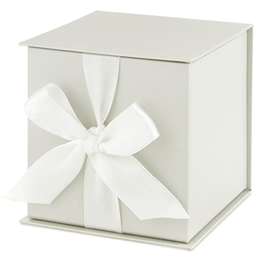 Hallmark 4" Small Gift Box with Bow and Shredded Paper Fill (Off-White) for Weddings, Graduations, Christmas, Bridesmaids Gifts