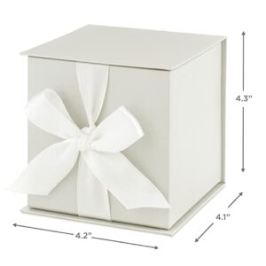 Hallmark 4" Small Gift Box with Bow and Shredded Paper Fill (Off-White) for Weddings, Graduations, Christmas, Bridesmaids Gifts