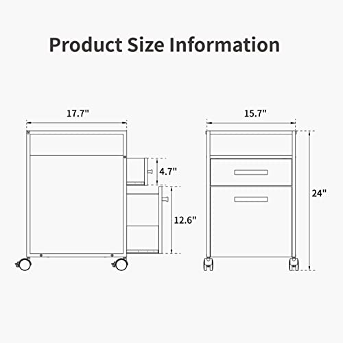 FEZIBO 2-Drawer Mobile File Cabinet, Wood Rolling Filing Cabinet for A4/Letter Size, Printer Stand, Storage Cabinet for Home Office, Rustic Brown