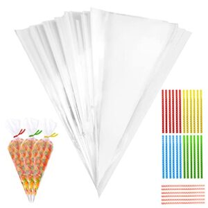 pack of 100 sweet bags, 25 x 13 cm, candy bar bags, cone bag, cellophane bags with 100 twist ties, gift bags for sweets, chocolate, sweets, biscuits