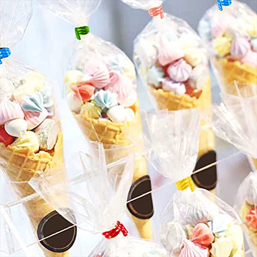 Pack of 100 Sweet Bags, 25 x 13 cm, Candy Bar Bags, Cone Bag, Cellophane Bags with 100 Twist Ties, Gift Bags for Sweets, Chocolate, Sweets, Biscuits