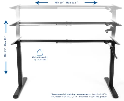 VIVO Black Manual Height Adjustable Stand Up Desk Frame with Hand Crank System, Ergonomic Standing 2 Leg Workstation, DESK-V101M