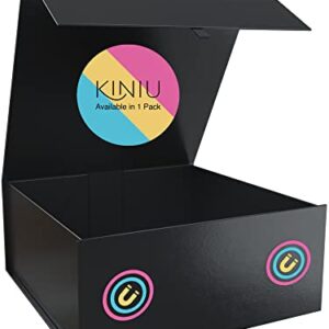 kiniu Black Gift Box with Lid 9.25x9.25x3.75 Inches - Square Collapsible Magnetic Closure Box for Gifts, Groomsman Box, Bridesmaid Proposal Boxes, Wedding, Birthday, Christmas (Black)