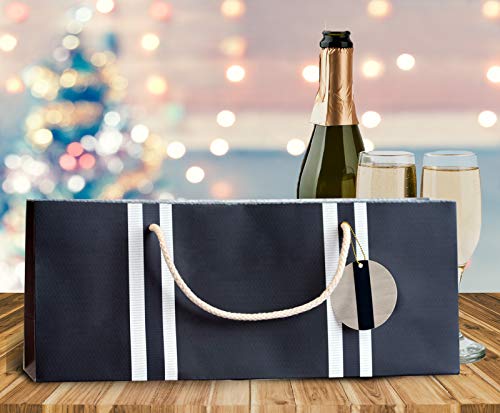 Simply Charmed Wine Bags Navy Nautical Themed Purse Style Paper Bag with Rope Handles Set of 6