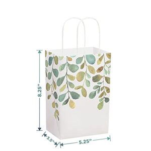 HOME & HOOPLA Spring Greenery Watercolor Green Leaf Paper Gift Bags and Party Favor Bags, 5.25"x3.5"x8.25" (12 Pack)