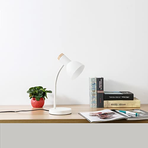 amezin White Desk Lamp 7w E26 LED Touch Control Gooseneck Metal Desk Lamps, Adjustable Modern Wood Eye-Caring Table Lamp for Girls Kids Home Office Bedroom College Dorm