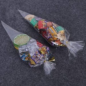 Cone Cellophane Bags,200 PCS 6.3"x11.8" Cello Clear Cone Shaped Treat Bags with Twist Ties, Plastic Cone Bags Triangle Bags for Popcorn Favor Candy