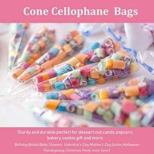 Cone Cellophane Bags,200 PCS 6.3"x11.8" Cello Clear Cone Shaped Treat Bags with Twist Ties, Plastic Cone Bags Triangle Bags for Popcorn Favor Candy