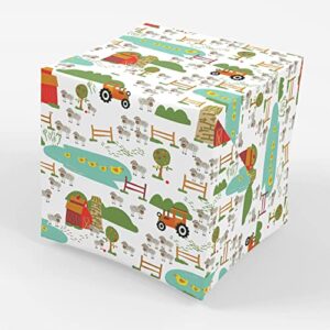 stesha party farm gift wrap red barn wrapping paper – folded flat 30 x 20 inch, 3 sheets