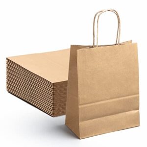 [50 pack] giftbags medium size 8×4.25×10.5 gift bags brown paper bags with handles, shopping bags, valentine gift bags, for party, easter, christmas