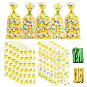 peony man 150 pcs lemon cellophane bags lemon cello treat bags clear candy bags plastic goodie storage bags with 200 pcs twist ties for lemon themed party supplies summer candy packaging