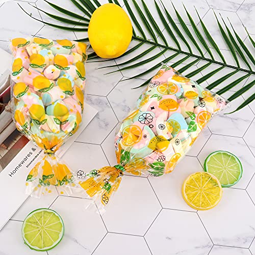 peony man 150 Pcs Lemon Cellophane Bags Lemon Cello Treat Bags Clear Candy Bags Plastic Goodie Storage Bags with 200 Pcs Twist Ties for Lemon Themed Party Supplies Summer Candy Packaging