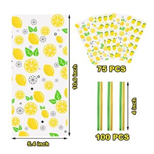 peony man 150 Pcs Lemon Cellophane Bags Lemon Cello Treat Bags Clear Candy Bags Plastic Goodie Storage Bags with 200 Pcs Twist Ties for Lemon Themed Party Supplies Summer Candy Packaging