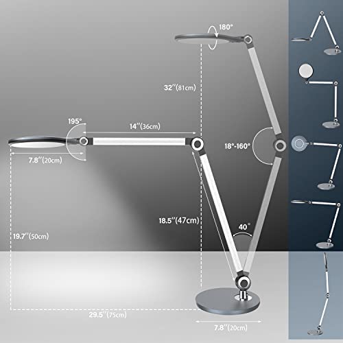 Buanick Desk Lamp,Led Architect Desk Lamp,Desk Lamps for Home Office,Table lamp with Wireless Charger & Adjustable Swing Arm,Touch Control, 3 Lighting Mode,5 Brightness,Eye-Caring Office Lamp