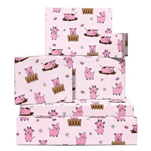 central 23 pig wrapping paper – 6 sheets of gift wrap – pink wrapping paper sheets for girls – comes with fun stickers – made in the uk