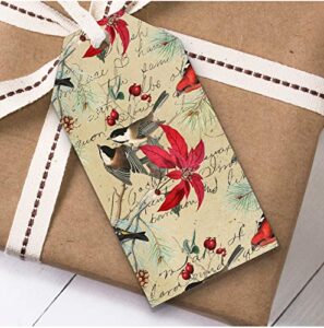 vintage blue birds red flowers christmas gift tags (present favor labels)