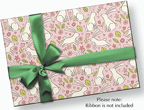 Bunny Birthday Party Gift Wrap Paper - Folded Flat 30 x 20 Inch (3 Sheets)