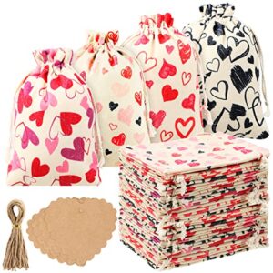 12 pcs valentine’s day gift bags burlap bags 5×7 inch valentine’s heart gift bags for kids with 20 pcs kraft paper tags drawstring gift bags gift for valentines day weddings bridal showers anniversary