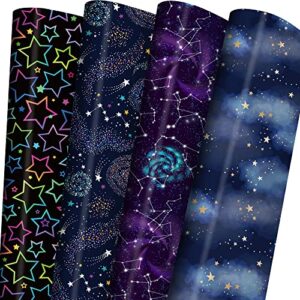 GIOLNIAY Galaxy Wrapping Paper for Boys Girls Birthday Baby Shower - Gift Wrap with Neon Stars, Watercolor Starry Sky with Constellations & Clouds, Galaxy with Nebula - 8 Sheets (20*29 Inch per Sheet), Recyclable, Easy to Store, Not Roll