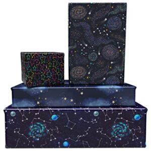 GIOLNIAY Galaxy Wrapping Paper for Boys Girls Birthday Baby Shower - Gift Wrap with Neon Stars, Watercolor Starry Sky with Constellations & Clouds, Galaxy with Nebula - 8 Sheets (20*29 Inch per Sheet), Recyclable, Easy to Store, Not Roll