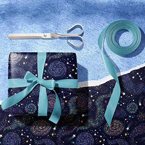 GIOLNIAY Galaxy Wrapping Paper for Boys Girls Birthday Baby Shower - Gift Wrap with Neon Stars, Watercolor Starry Sky with Constellations & Clouds, Galaxy with Nebula - 8 Sheets (20*29 Inch per Sheet), Recyclable, Easy to Store, Not Roll