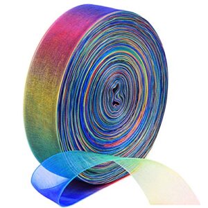 livder organza ribbons chiffon ribbon, 60 yard 1 inch width shimmer band for gift package wrapping, hair, wedding, party decoration, rainbow
