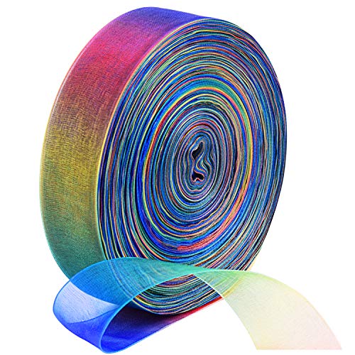 Livder Organza Ribbons Chiffon Ribbon, 60 Yard 1 Inch Width Shimmer Band for Gift Package Wrapping, Hair, Wedding, Party Decoration, Rainbow