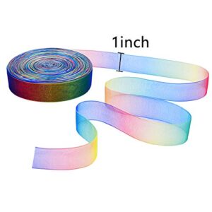Livder Organza Ribbons Chiffon Ribbon, 60 Yard 1 Inch Width Shimmer Band for Gift Package Wrapping, Hair, Wedding, Party Decoration, Rainbow