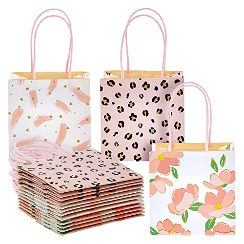 Sparkle and Bash Mini Gift Bags with Handles in 3 Pink Designs (5 x 5 x 3 in, 12 Pack)