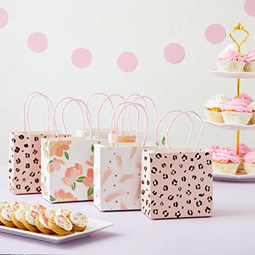 Sparkle and Bash Mini Gift Bags with Handles in 3 Pink Designs (5 x 5 x 3 in, 12 Pack)