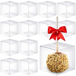 juexica 100 pcs clear caramel apple boxes with hole transparent candy apple boxes pet gift boxes for chocolate wedding ornaments boxes, 4x4x4 inch