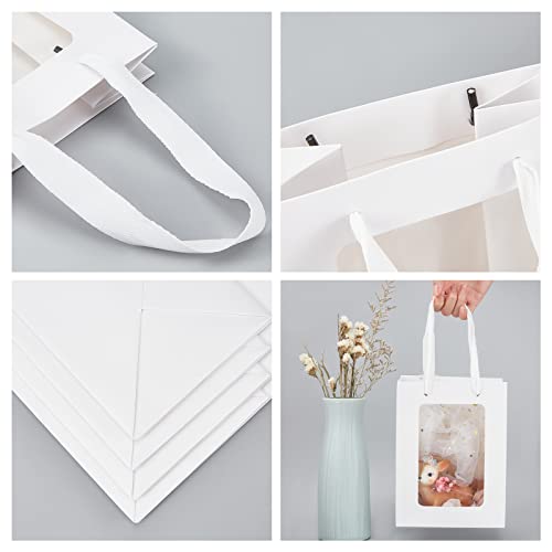 BENECREAT 10 Packs White Kraft Paper Bag with Clear Window 8x6x4 Gift Bags with Handle for Wedding Favor, Proposal Candy Gift Packing