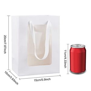 BENECREAT 10 Packs White Kraft Paper Bag with Clear Window 8x6x4 Gift Bags with Handle for Wedding Favor, Proposal Candy Gift Packing