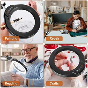 Veemagni 5 Inch Large Magnifying Glass with Light and Stand, 5 Color Modes Stepless Dimmable, 2*16 Inch Swivel Arm LED Clamp Desk Lamp, Hands Free 5X Lighted Magnifier for Close Work Crafts Soldering