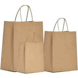 Qutuus Kraft Paper Bags 75 pcs 6x3x8 & 8x4.5x10 & 10x5x13 Paper Gift Bags Bulk, Kraft Bags, Brown Paper Bags, Craft Bags, Kraft Shopping Bags with Handles, 25 Pcs Each, Large - Medium - Small