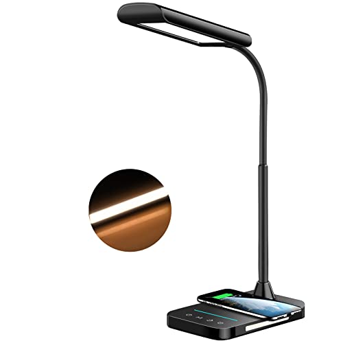 AFROG Multifunctional LED Desk Lamp with 10W Fast Wireless Charger,USB Charging Port, Night Light, 1200Lux Super Bright, 5 Lighting Mode, 7 Brightness,30/60 Min Timer, 12W Office Table Lamp