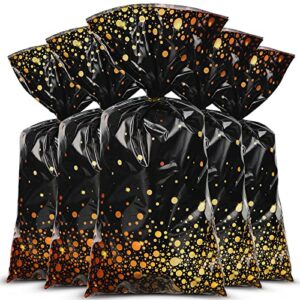 100 pieces plastic party treat bags foil dot cellophane candy goody treat bags with 100 gold twist ties for christmas near year birthday retirement cocktail wedding party supplies(black gold)