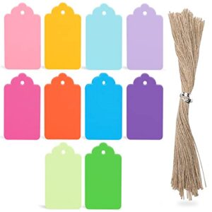 sallyfashion 100 pcs gift tags with string, 10 colors kraft paper tags hanging tags price tags greeting tags for diy crafts holiday party favors