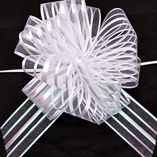 FQTANJU Pull Bow, Large, Organza, 6 Inches, 5 Pieces (White)