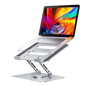 adjustable laptop stand with 360° rotating base, zksind ergonomic laptop riser for collaborative work, dual rotary shaft fully foldable for easy storage, fits macbook/all laptops up to 17 inches