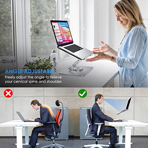 Adjustable Laptop Stand with 360° Rotating Base, ZKSIND Ergonomic Laptop Riser for Collaborative Work, Dual Rotary Shaft Fully Foldable for Easy Storage, Fits MacBook/All Laptops up to 17 inches