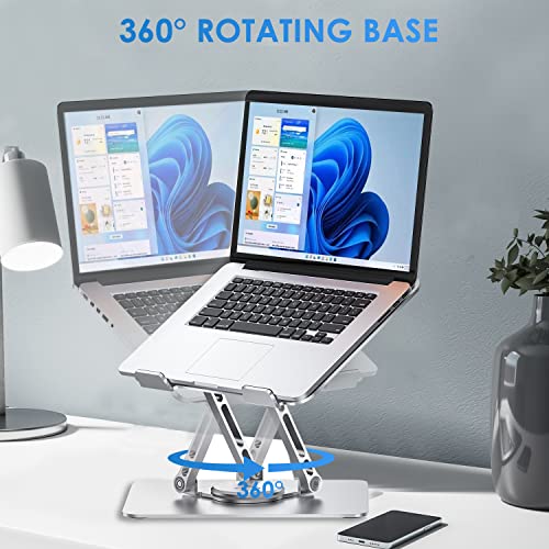 Adjustable Laptop Stand with 360° Rotating Base, ZKSIND Ergonomic Laptop Riser for Collaborative Work, Dual Rotary Shaft Fully Foldable for Easy Storage, Fits MacBook/All Laptops up to 17 inches