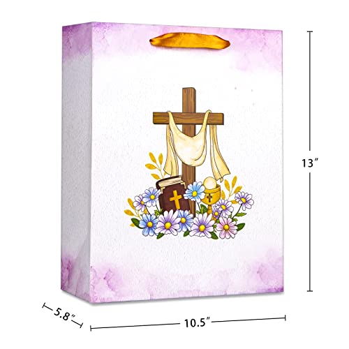 SICOHOME Easter Gift Bag with Handle 13" Religious Gift Bag with Tissue Paper and Greeting Card Baptism Gifts Bag Gift Wrapping Bags for Party Favor Bags for Easter Christenings Baptism First Communions Confirmations or Religious Party