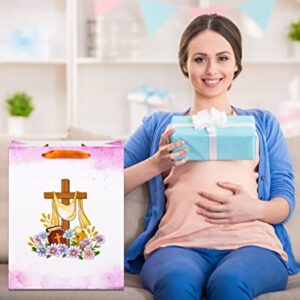 SICOHOME Easter Gift Bag with Handle 13" Religious Gift Bag with Tissue Paper and Greeting Card Baptism Gifts Bag Gift Wrapping Bags for Party Favor Bags for Easter Christenings Baptism First Communions Confirmations or Religious Party