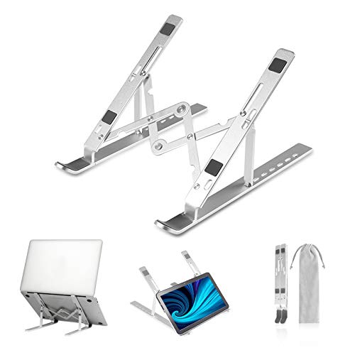 Yvnicll Laptop Stand for Desk,Adjustable Ergonomic Portable Aluminum Laptop Holder,Compatible with MacBook Air Pro, HP, Lenovo, Dell, More 10-15.6” Laptops and Tablets (Silver)